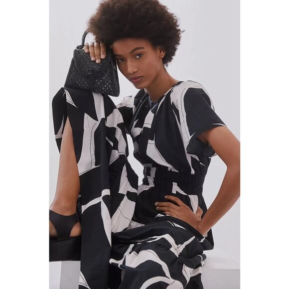 Maeve Dress Womens Large The Somerset Maxi Black White Belted Boho Chic Casual - Picture 3 of 16